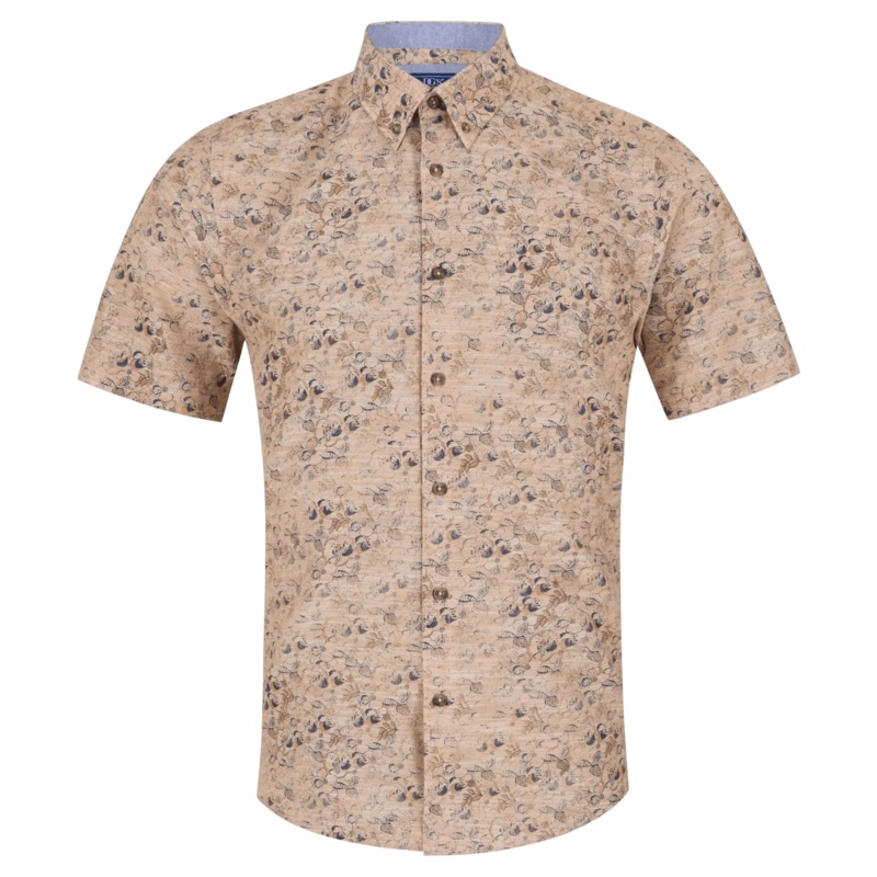 DG’s Drifter Floral Print Short Sleeve Shirt Tan/Blue Small