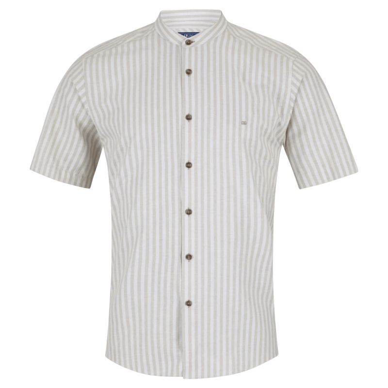 DG’s Drifter Grandad Collar Stripe Short Sleeve Shirt Tan/Brown Small