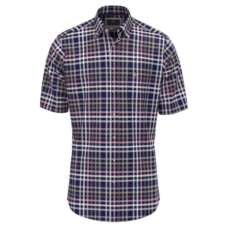 Fynch-Hatton Short Sleeve Check Shirt Navy Small