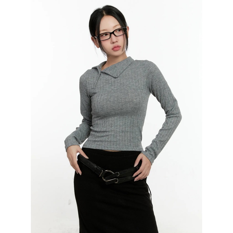 Mono Asymmetric Snap Turtleneck Top CN505 Gray S/M