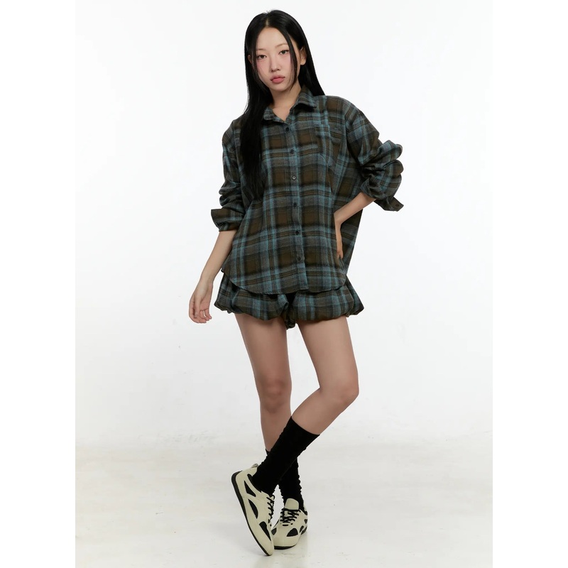 Plaid Balloon Shorts CN505 Brown M/L