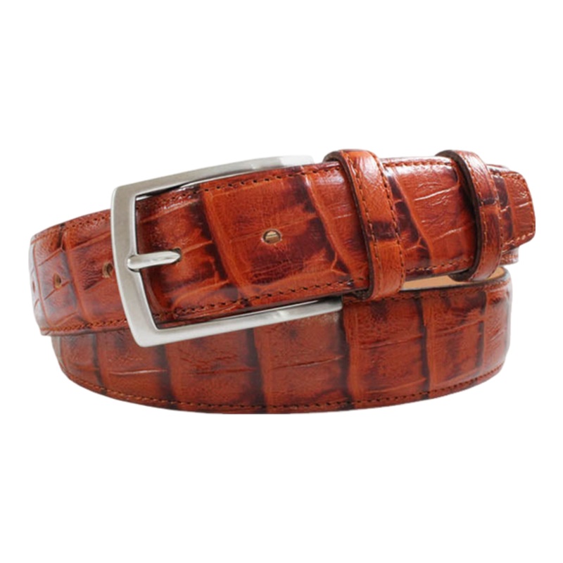 Robert Charles 1502 35mm Croc Print Leather Belt Tan Medium