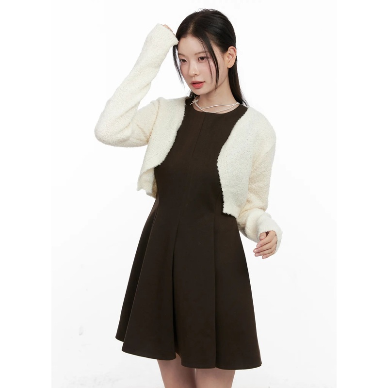 Boucle Bolero Cardigan CN504 Light beige S/M