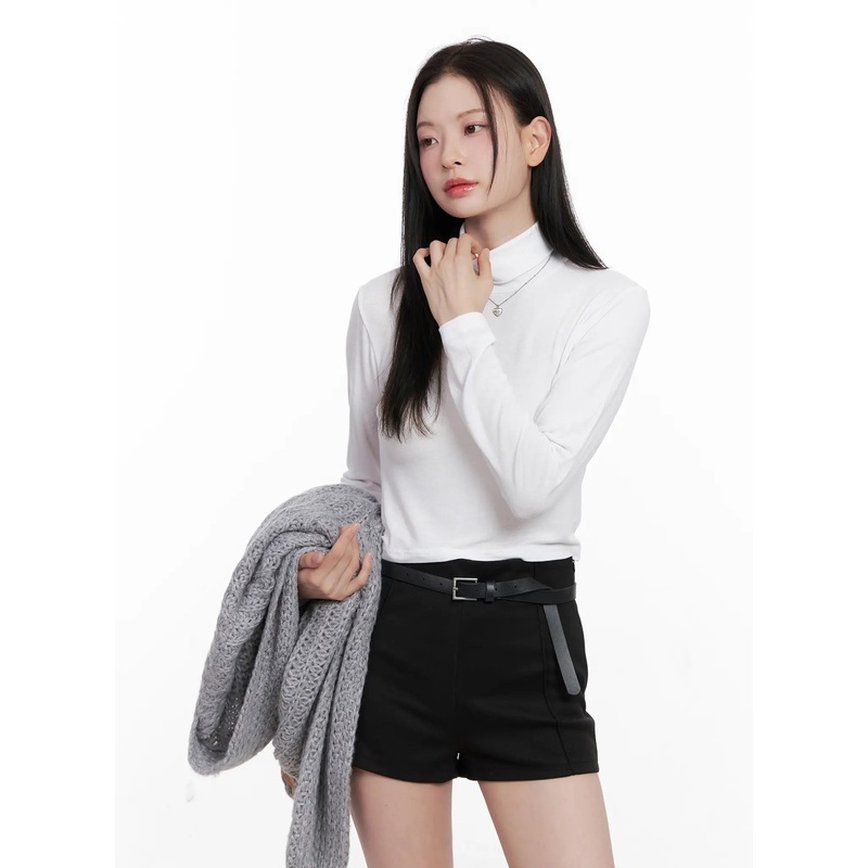 Crop Turtleneck Long Sleeve Top CN504 White S/M