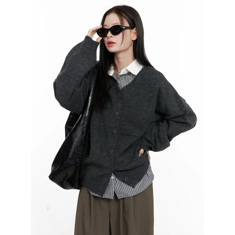 Oversized V-Neck Cardigan CN504 Dark gray S/M