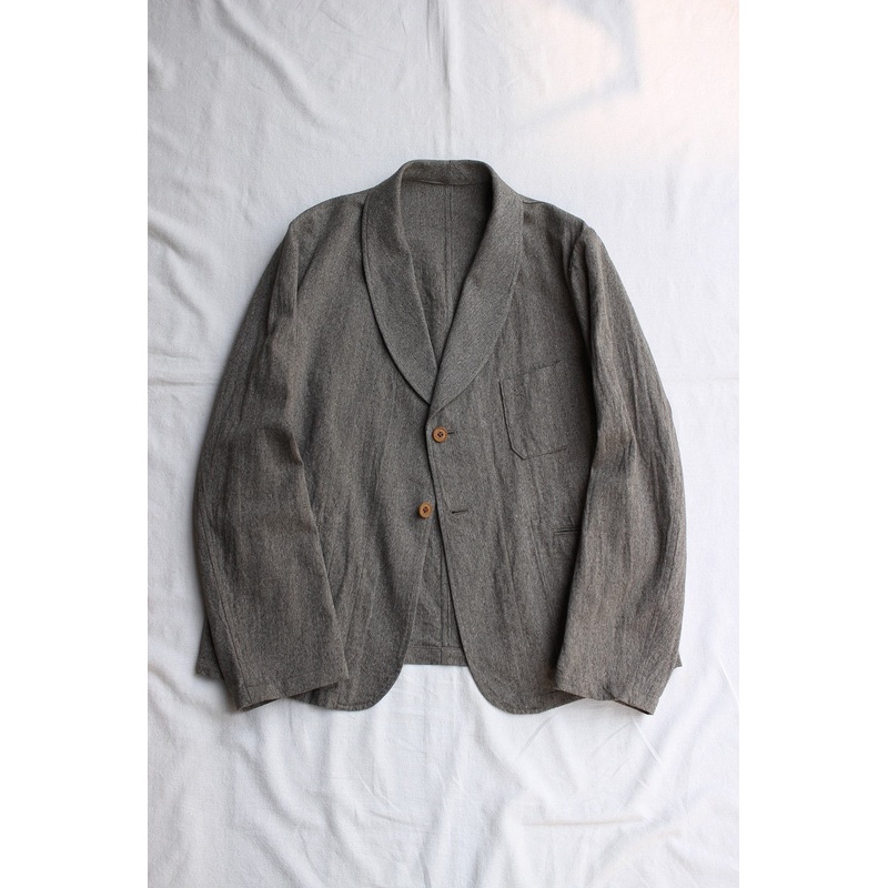 ADJUSTABLE COSTUME / COTTON LINEN HERRINGBONE SHAWL COLLAR JACKET (AJ-120-C,OLIVE) 38