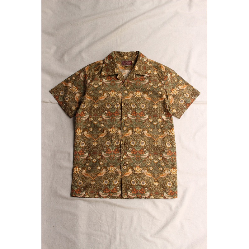ADJUSTABLE COSTUME / “Willam Morris Strawberry Thief,1883” Open Collar Short Sleeve Shirt (AS-088-SP,BROWN) 36