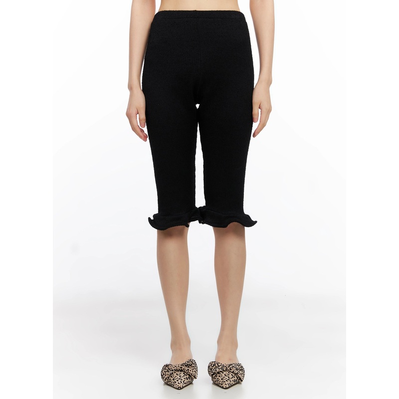 Frill Capri Pants IN503 Black S/M