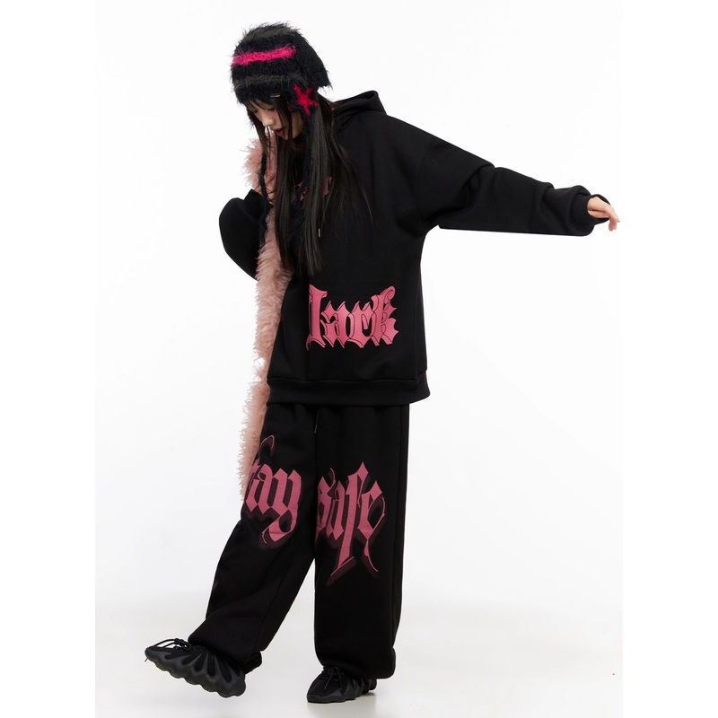 Bold Graphic Oversized Hoodie IN503 Black M/L