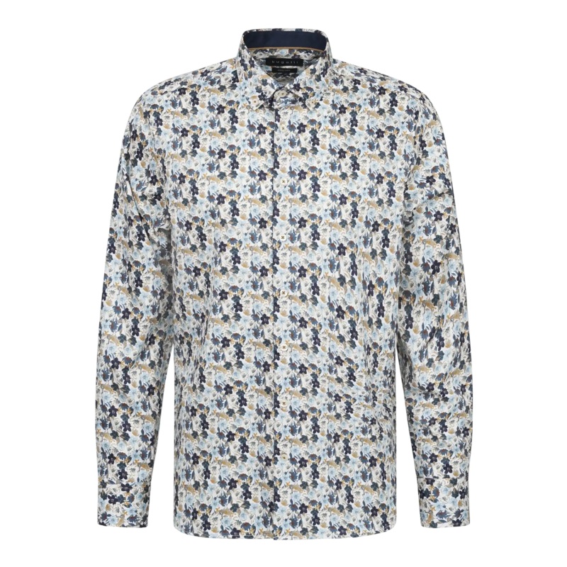 Bugatti Long Sleeve Floral Shirt Blue/White Medium