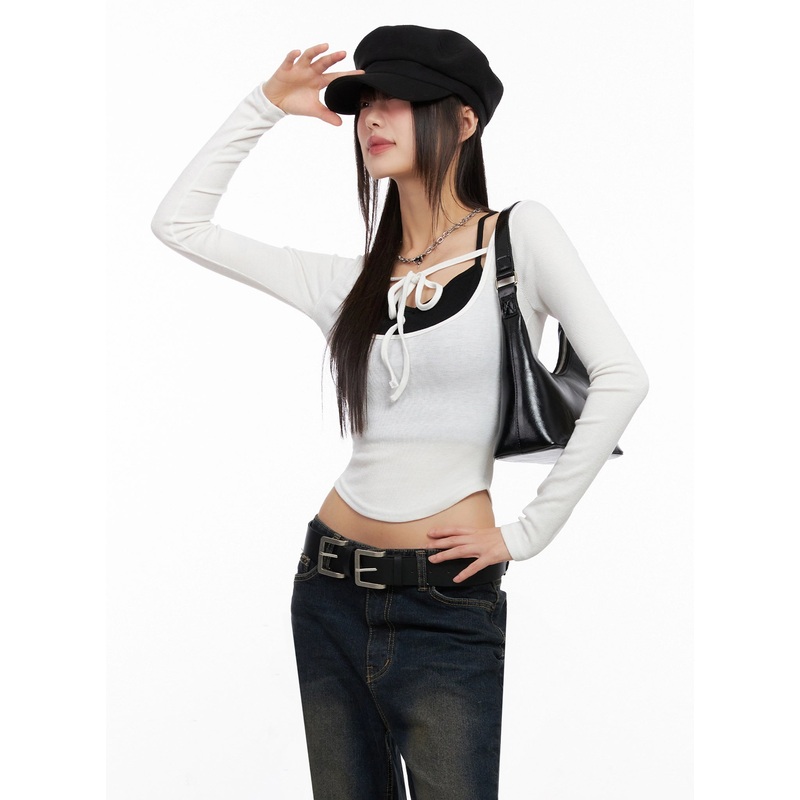 Contrast Front Ribbon Top IN503 White S/M