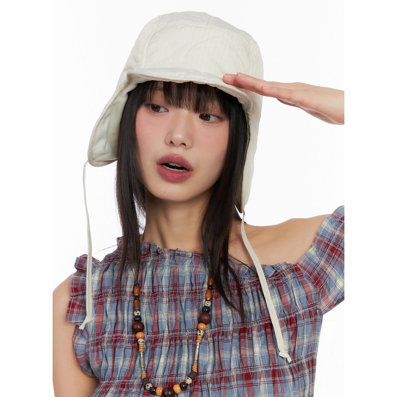 Quilted Ear Flap Hat IN503 Light beige One Size