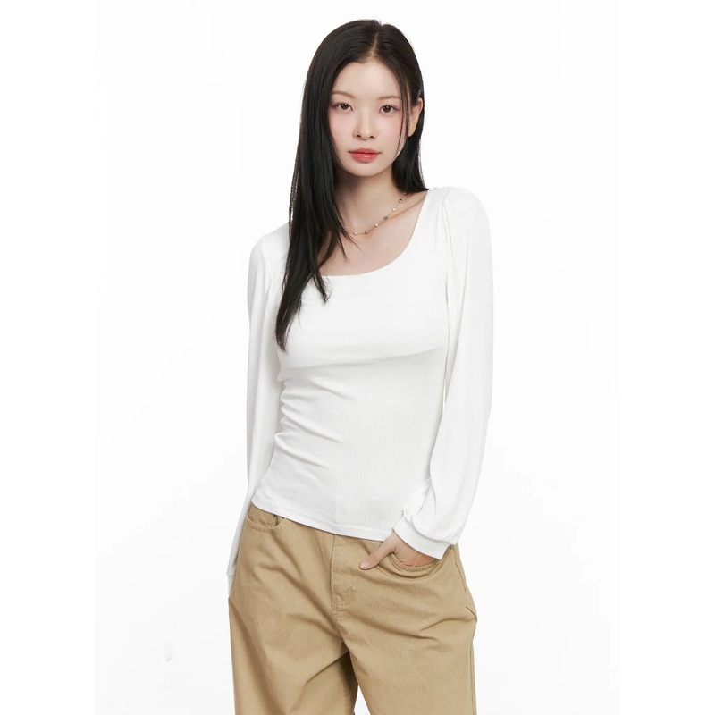 Basic Square Neck Long Sleeve CO531 White S/M
