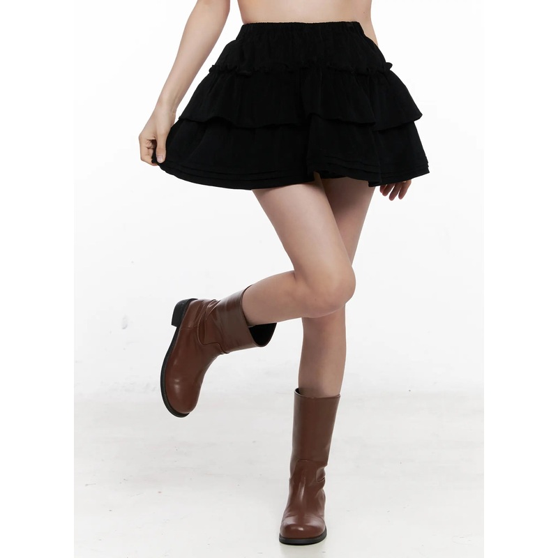 Corduroy Ruffle Mini Skirt CO531 Black S/M