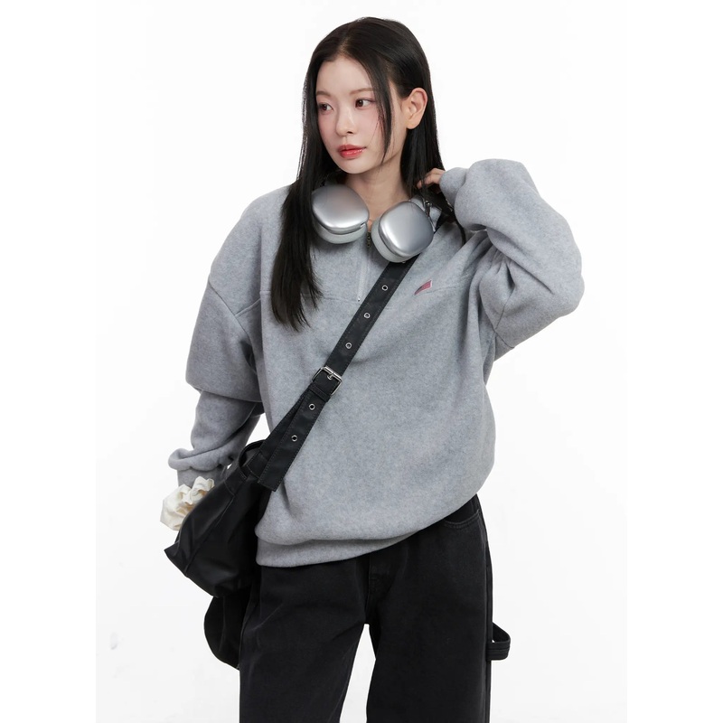 Cozy Fleece Half Zip-Up Pullover CO531 Gray S/M