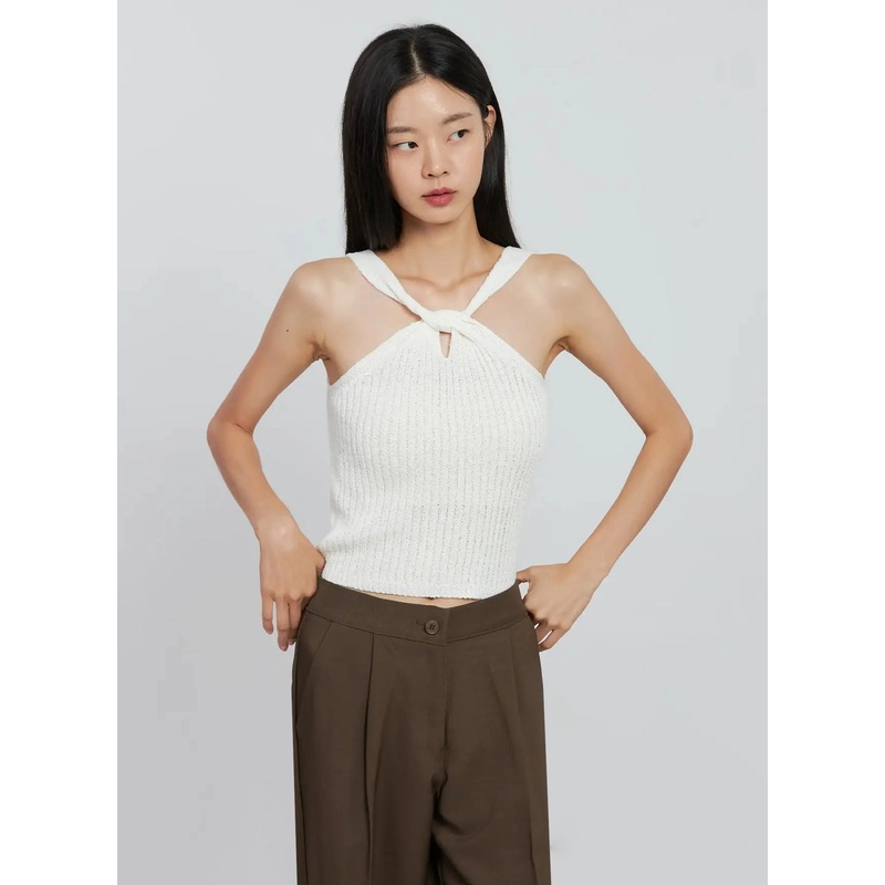 Knitted Halter Neck Top IO530 Light beige S/M