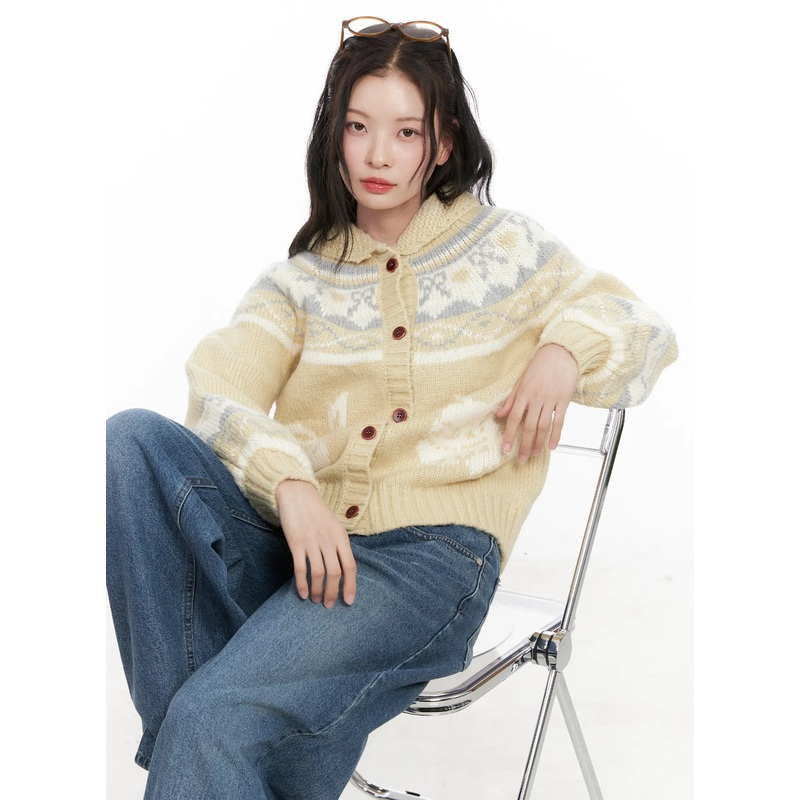 Nordic Chunky Knit Cardigan CO531 Light yellow M/L