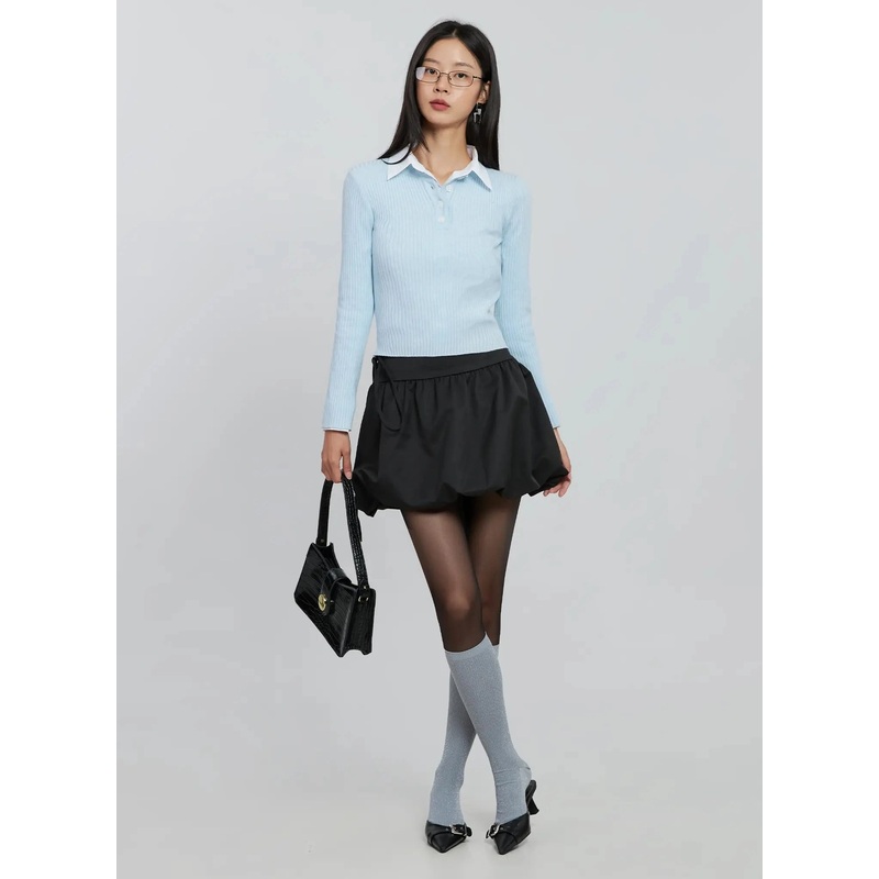 Ribbed Henley Knit Tee IO530 Light blue S/M