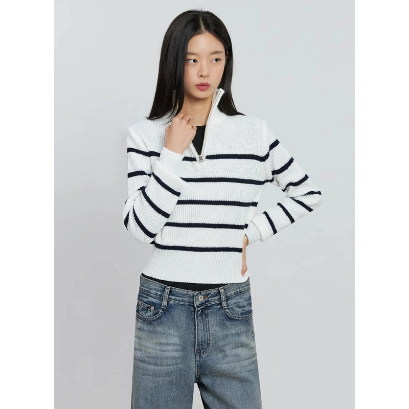 Striped Pullover Jumper IO530 White S/M