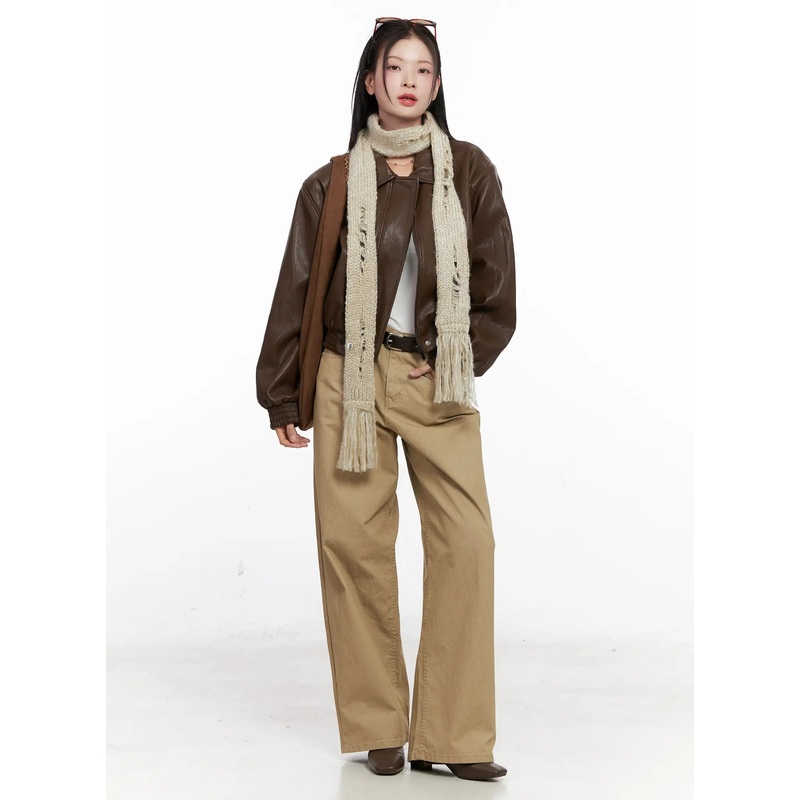 Striped Wide Leg Cotton Pants CO531 Beige S