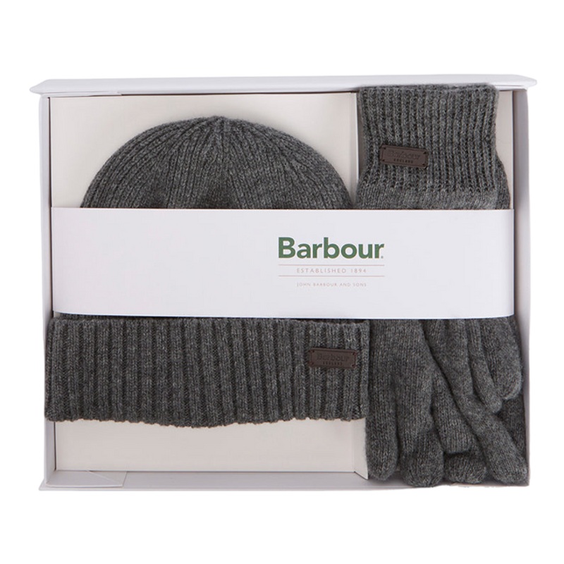 Barbour Carlton Beanie & Gloves Gift Set Grey One Size