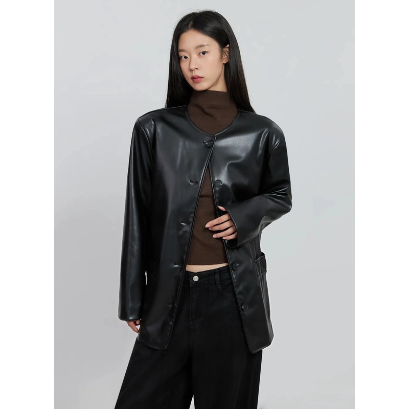 Black Faux Leather Jacket IO530 Black M/L