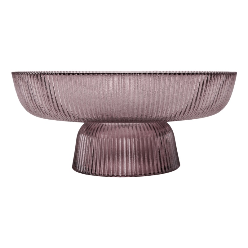 Candlelight Footed Ridge Glass Bowl Plum 20cm