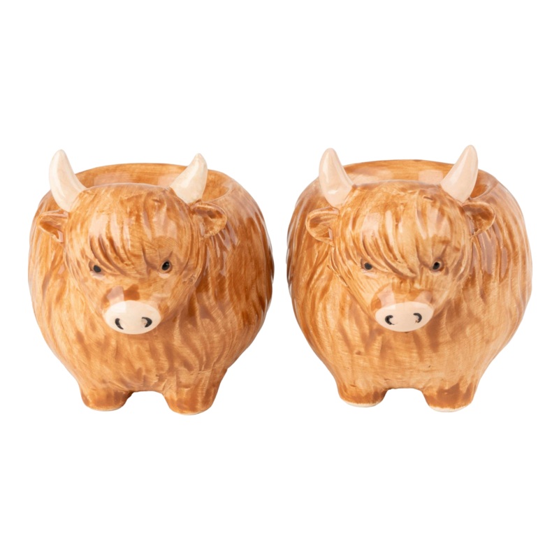 Candlelight Set Of Two Egg Cups Highland Cow One Size