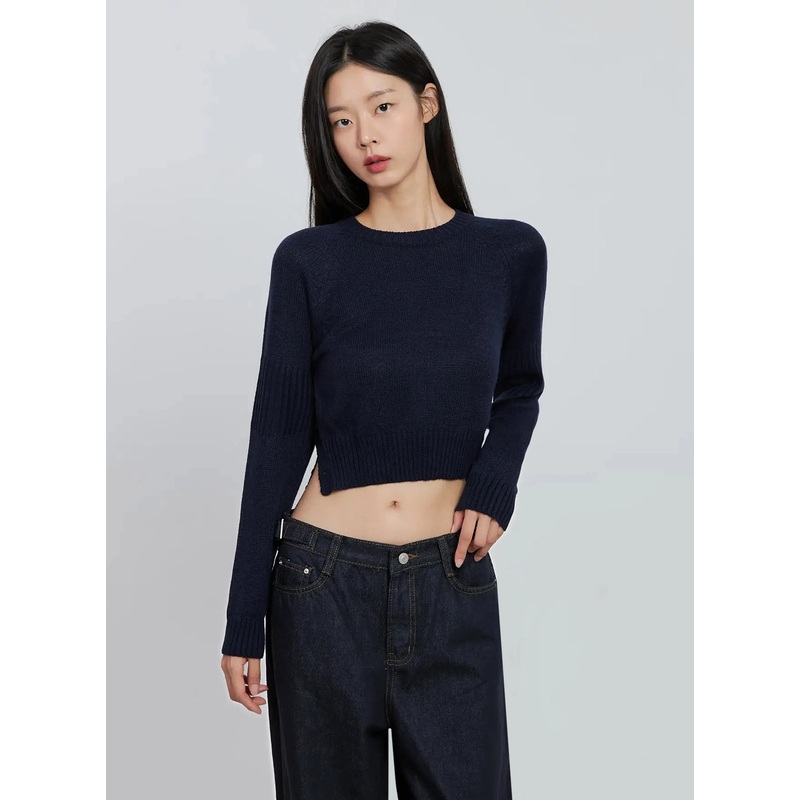 Side Button Cropped Knit IO530 Dark blue S/M