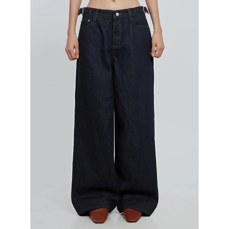 Soobin Side Button Wide-Leg Jeans IO530 Dark blue S