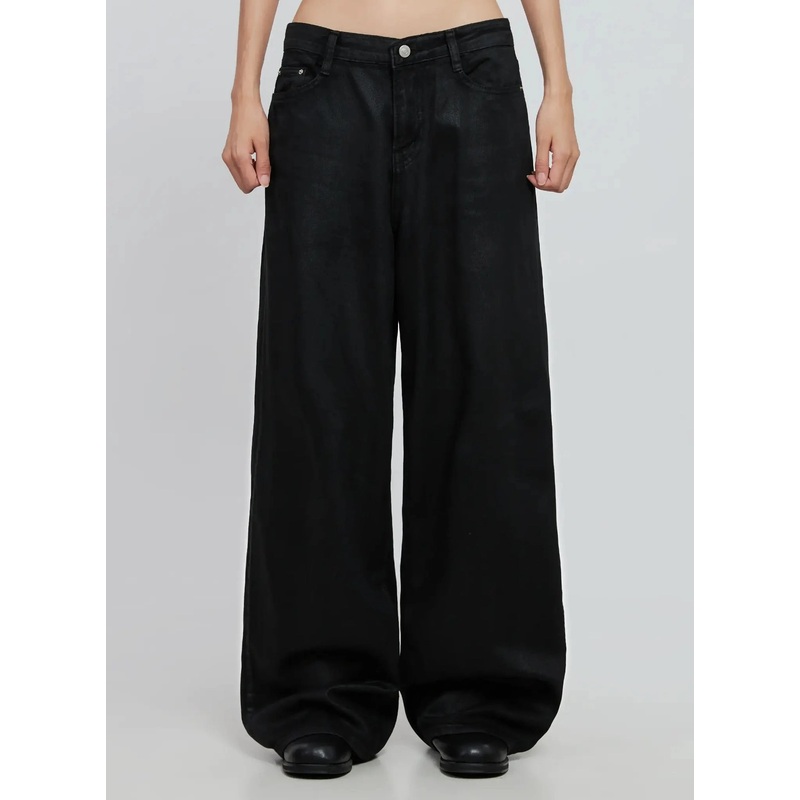 Wide Leg Faux Leather Pants IO530 Black S
