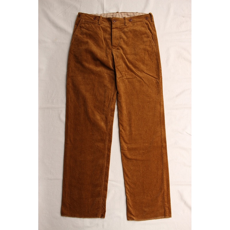 ADJUSTABLE COSTUME / HERRINGBONE PRINTED CORDUROY TROUSERS (AP-053,CAMEL) 30