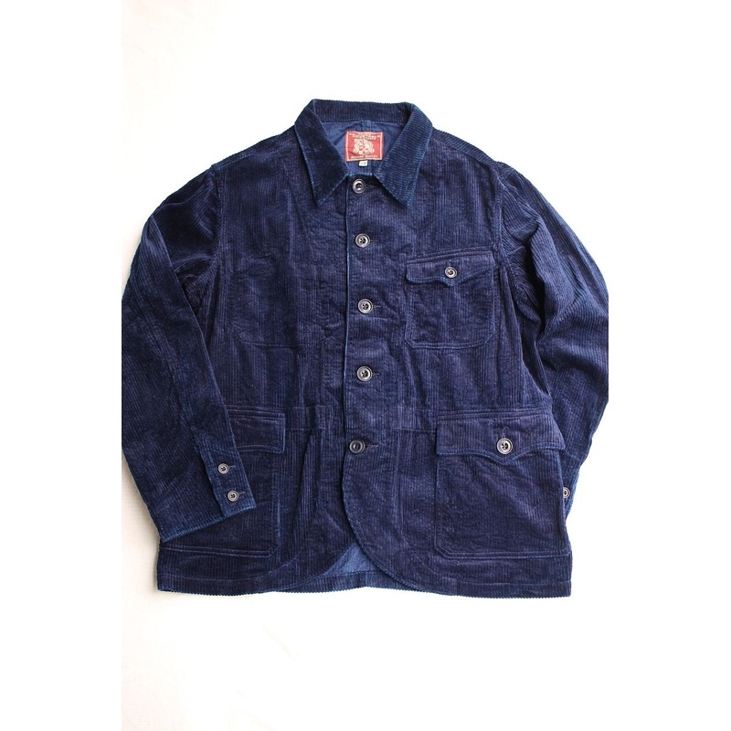 ADJUSTABLE COSTUME / INDIGO CORDUROY FRENCH WORK STYLE JACKET (AJ-102,INDIGO) 38