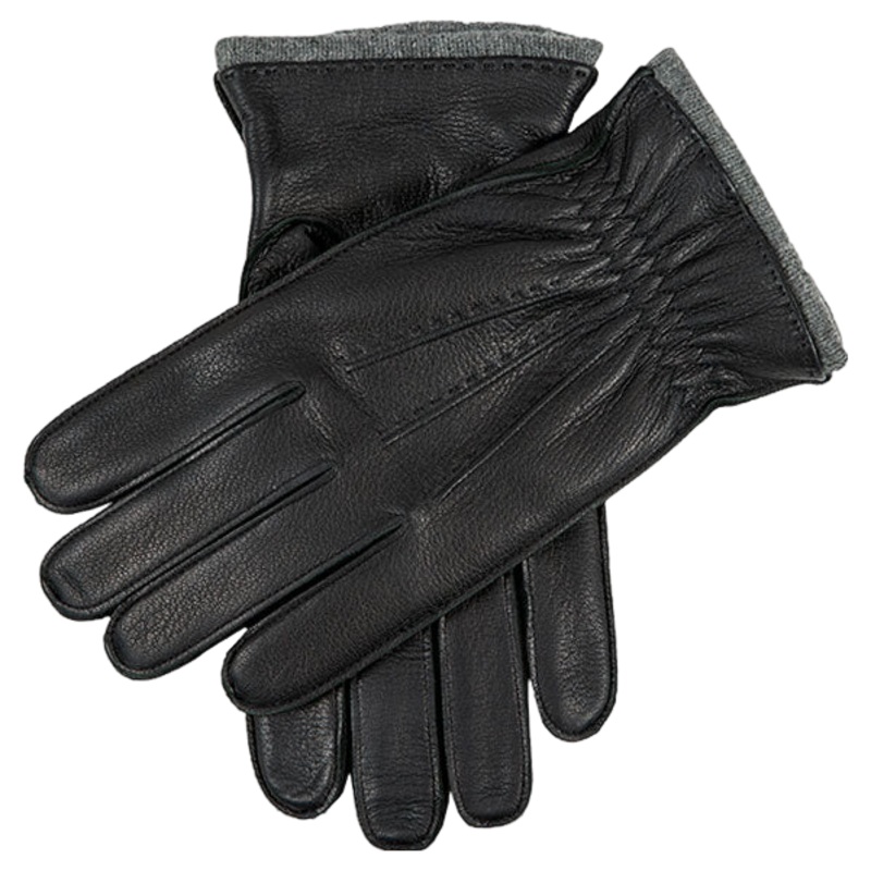 Dents Edington Deerskin Leather Gloves Black/Grey Medium