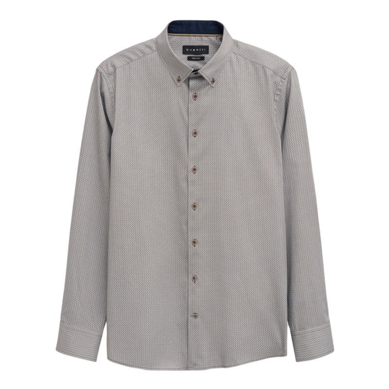 Bugatti Circle Print Long Sleeve Shirt White/Tan Medium