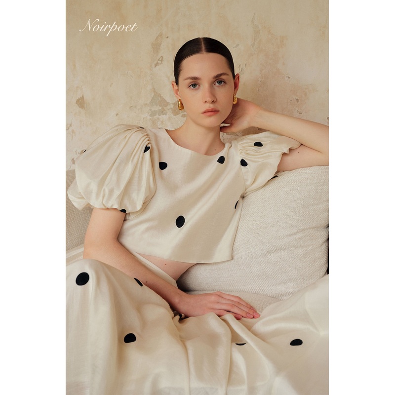 Gabi Polka Puff Sleeves Top XS Cream