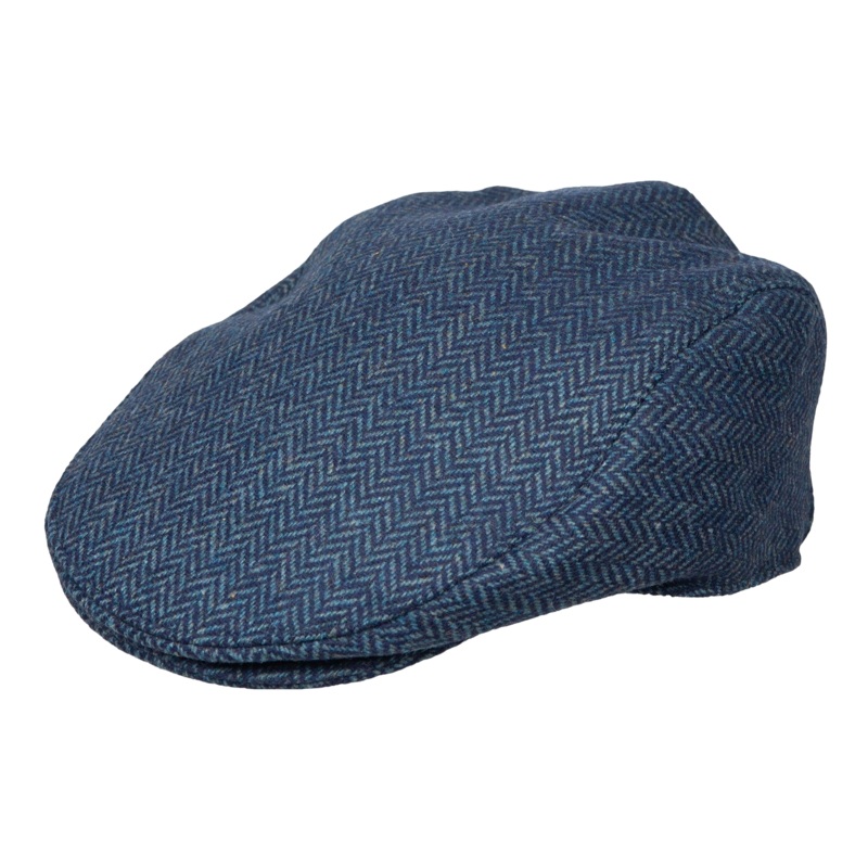 Dents Thirlmore Herringbone Tweed Flat Cap Navy Medium