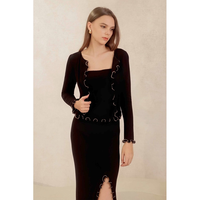 Drenielle Knit Top & Cardi Set (Black) XS Black