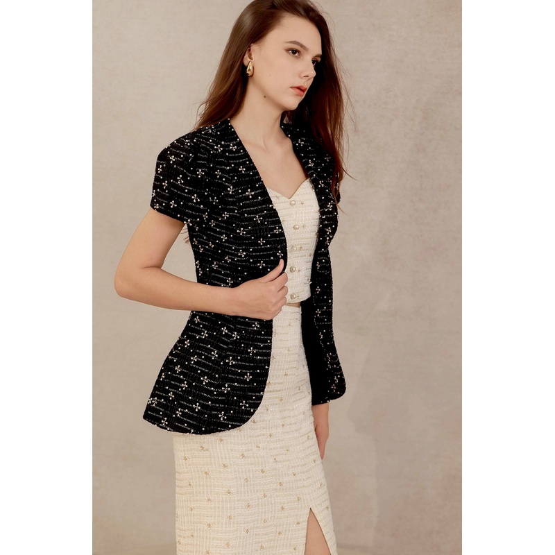 Eclat Tweed Padded Jacket (Black) XS Black