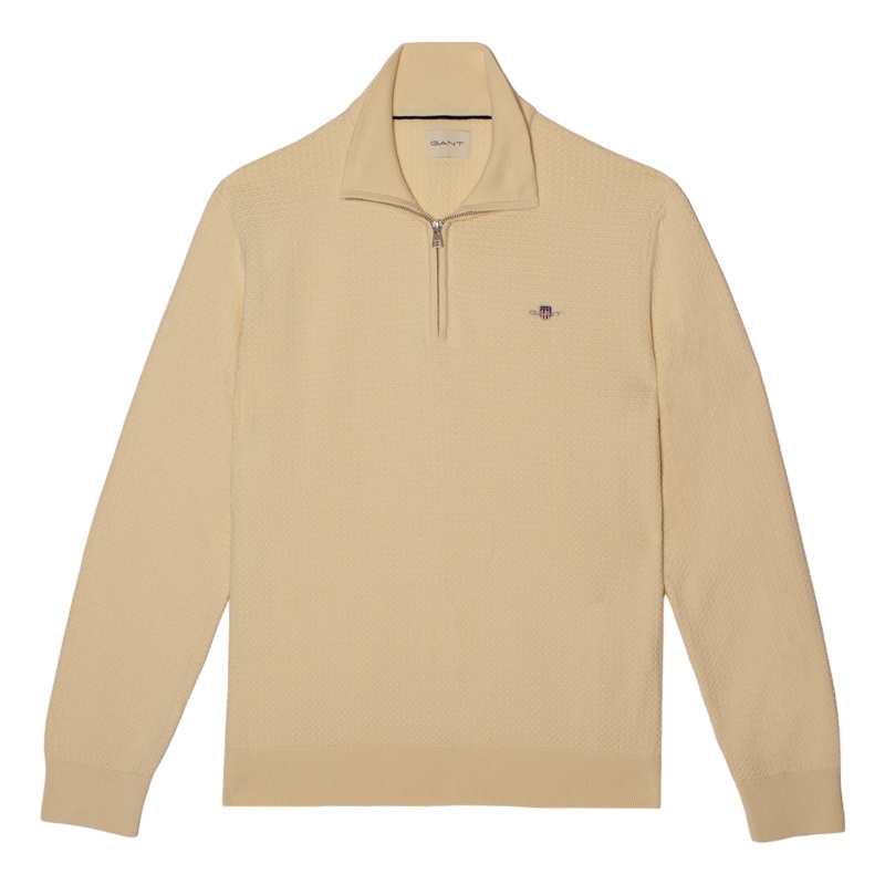GANT Textured Cotton Half Zip Cream Medium