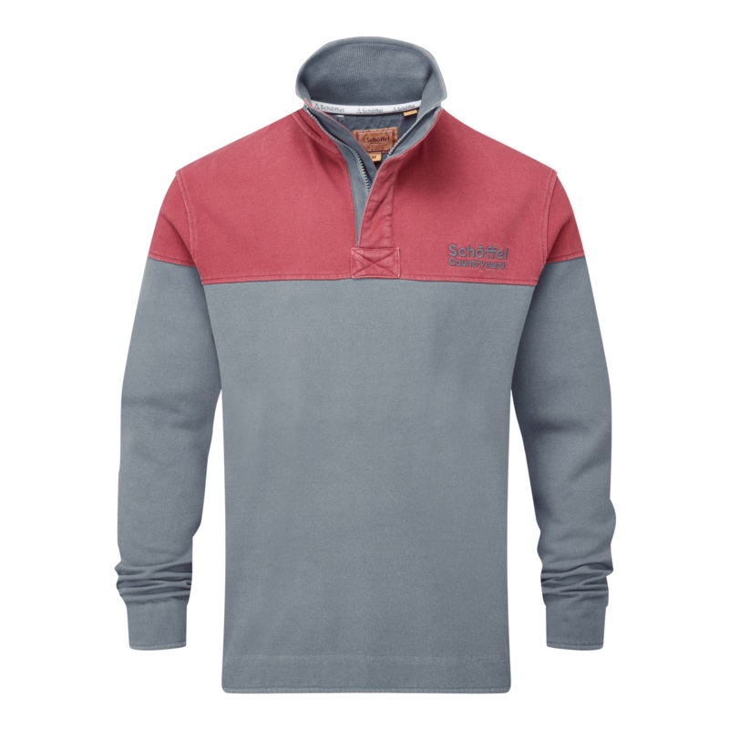 Schoffel Helford Heritage 1/4 Zip Sweatshirt Slate Red/Dark Pigeon Blue Small
