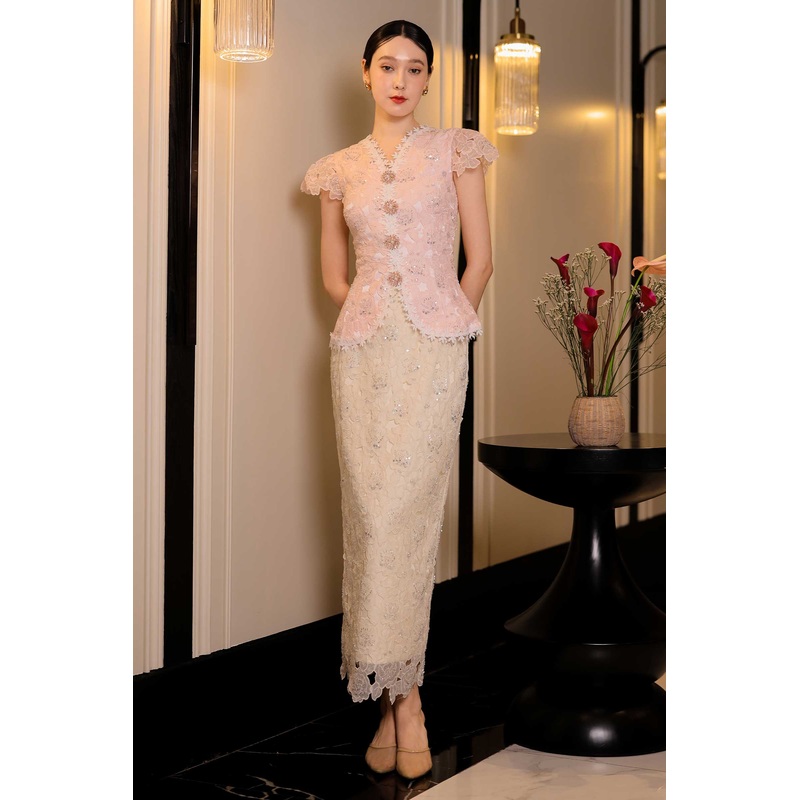 Delavina Kebaya Set (Pink) XS Pink