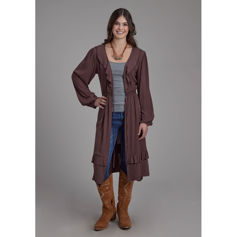 Womens Rayon Crepe Long Cardigan Long Sleeve Pullover Western Shirt XS