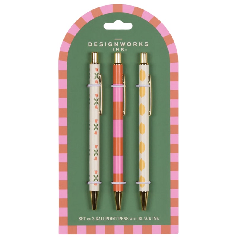 Designworks Ink Adopo Set of 3 Pens Flower, Stripe, Lemon One