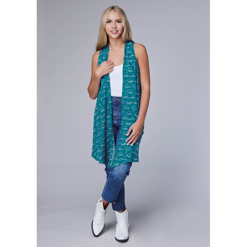 WOMENS MANY HATS PRINTED RAYON SLEEVELESS PULLOVER WESTERN SHIRT XS