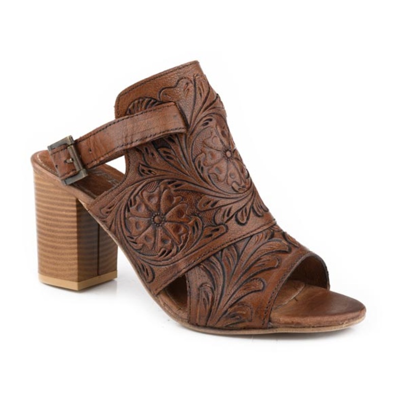 Womens Tan Tooled Leather 5 R