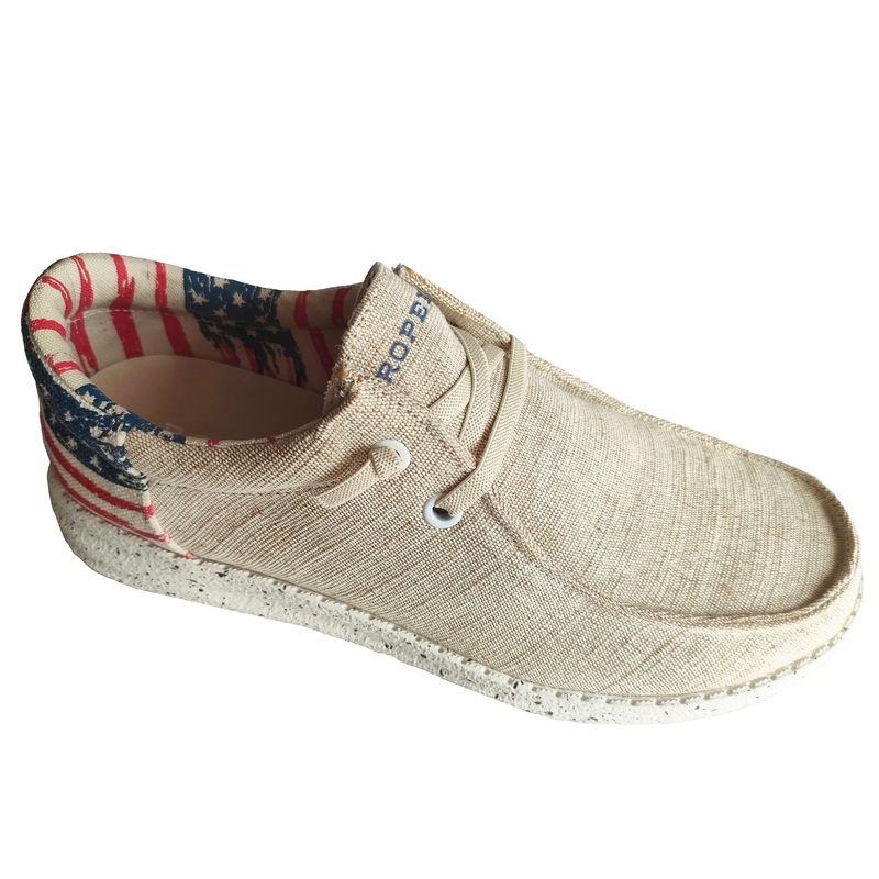 Womens Beige Canvas With Flag Heel 5 R