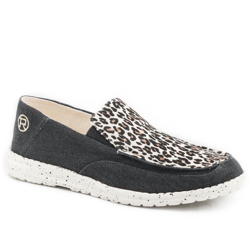 Womens Black Canvas With Leopard Vamp 5 R