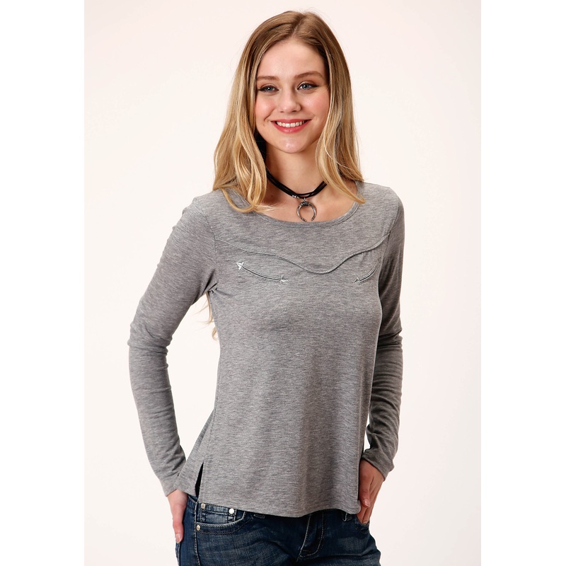 Womens Gray With Smile Pocket Long Sleeve Knit Top XS