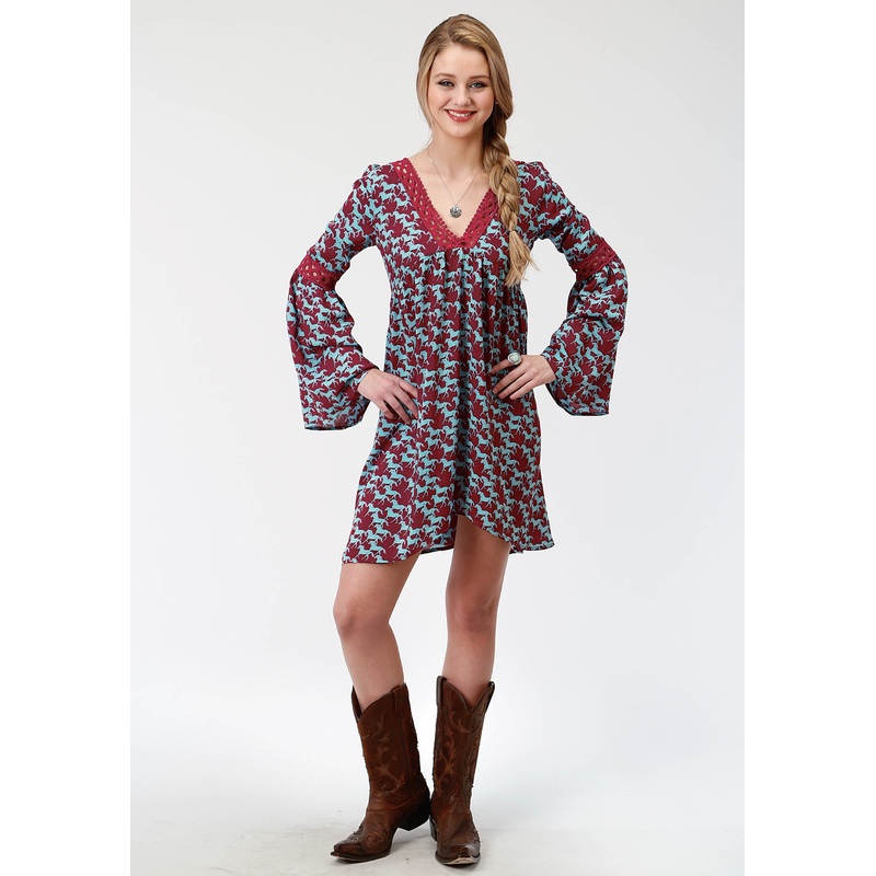 WOMENS RED AND BLUE PRINTED DRESS XS